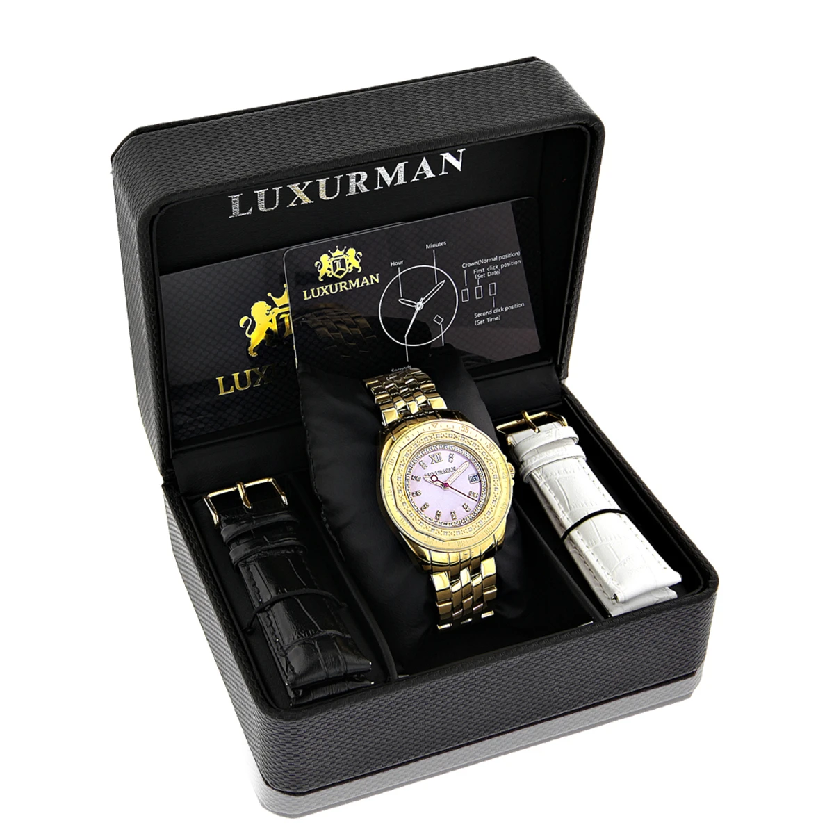Yellow Gold Plated Ladies Diamond Pink MOP Watch By Luxurman 0.25ct 4 Yellow Gold Plated Ladies Diamond Pink MOP Watch By Luxurman 0.25ct - Image 4