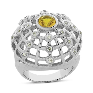 Yellow Sapphire Cocktail Ring With Diamonds 14K White Gold 0.60ctd 1.00cts 1 Yellow Sapphire Cocktail Ring With Diamonds 14K White Gold 0.60ctd 1.00cts